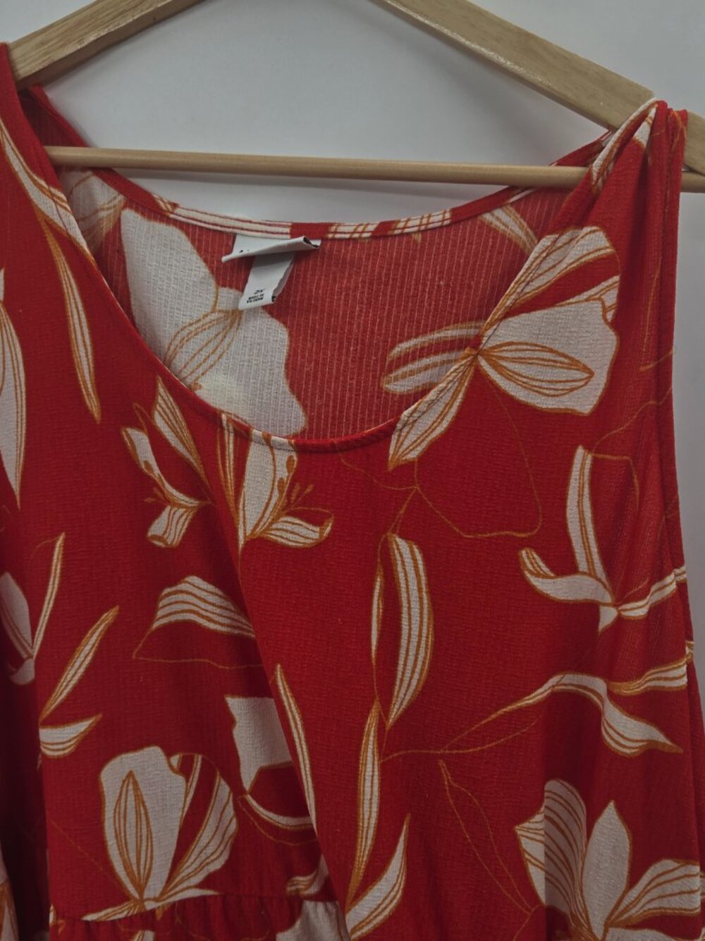 Ava and Viv Red Cream Tropical Floral Sleeveless Tiered Midi Dress Size 2x - Picture 10 of 13